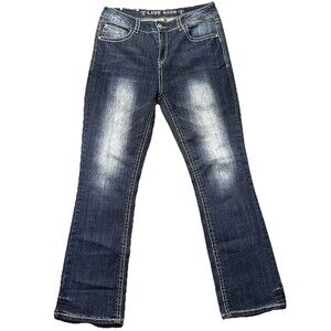 Live Hard Jeans Womens 12 Blue Bootcut Mid Rise Embroidered Pockets Stretch